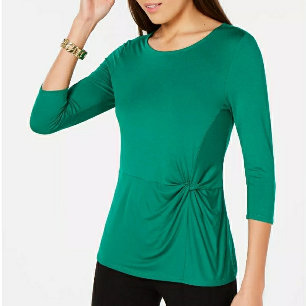 Alfany Petite Side-Twist Top, Created for Macy's in Emerald Green Size PL